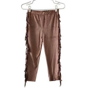 Hayden Girls Boho Western Faux Suede Fringe Pull On Pants Brown Medium
